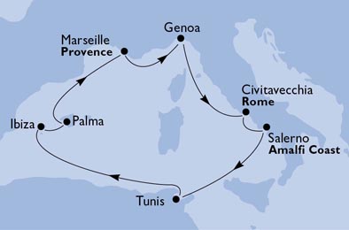 Cruise - mediterranean - Italy,Tunisia,Spain,France